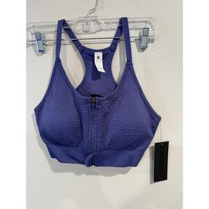 VELOCITY Seamless Quinn‎ Racerback Bra Skipper Blue Zipper Front Size L